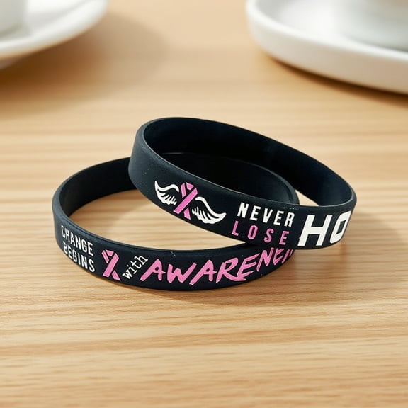 Linnome Pink Ribbon Silicone Awareness Bracelet for Breast Cancer Support, Women's Health Prevention Bracelet Caring For Women's Health Promotion Bracelet