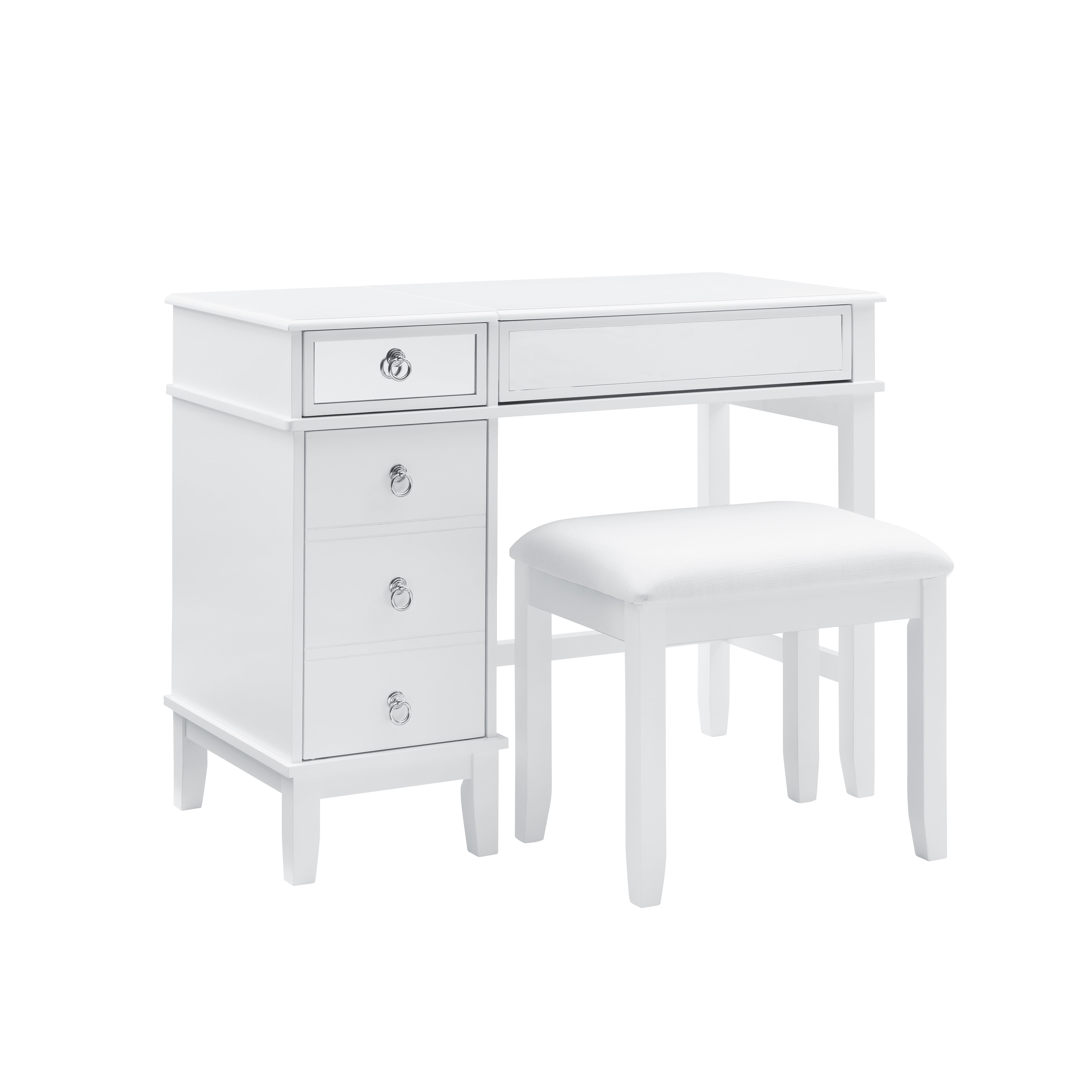 Linon 2 Piece Adult Timeless Storage Vanity and Stool Table Set White