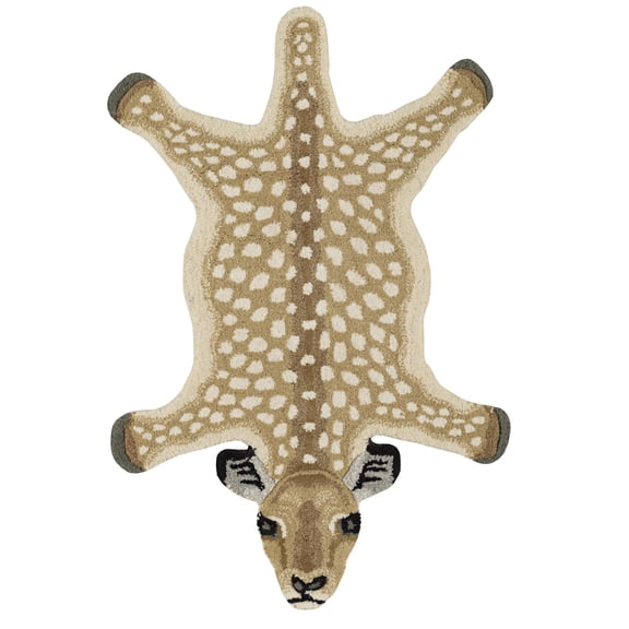Linon 2' X 3' Jungle Antelope Shaped Accent Rug in Beige and Brown Wool