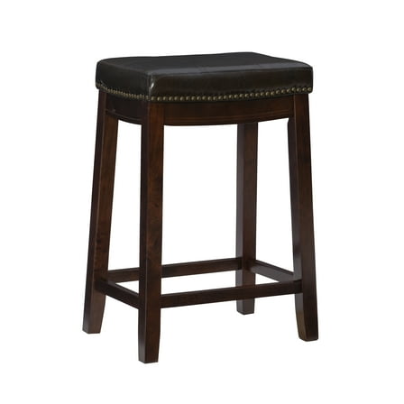Linon Claridge 26" Backless Indoor Wood Counter Stool, Dark Brown/Brown Faux Leather, 1 Stool