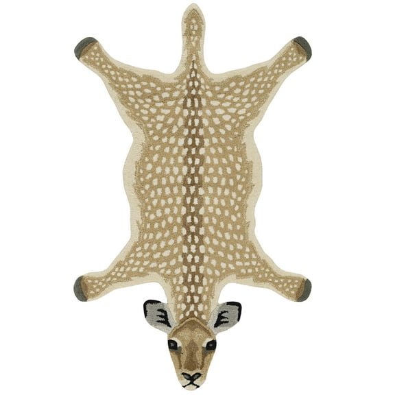 Linon 3' X 5' Jungle Antelope Shaped Accent Rug in Beige and Brown Wool