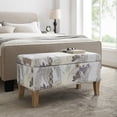 thumbnail image 1 of Linon 32” Stephanie Blue and Green Palm Leaf Print Upholstered Storage Ottoman Bench, 1 of 22