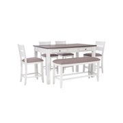 Linon 6 Piece Farmhouse Wood Dining Table Set, Antique White