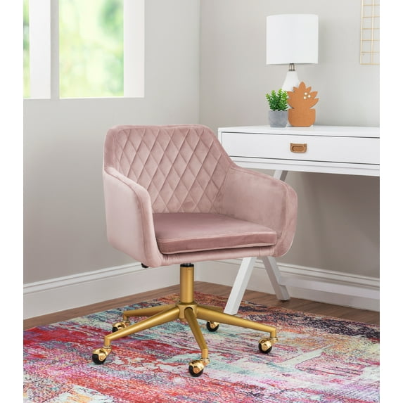 Linon Abram Task Chair with Adjustable Height & Swivel, 275 lb. Capacity, Pink and Gold