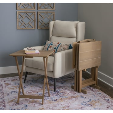 Linon Acacia Wood Five Piece Tray Table Set with Planked Distressed Top in Gray