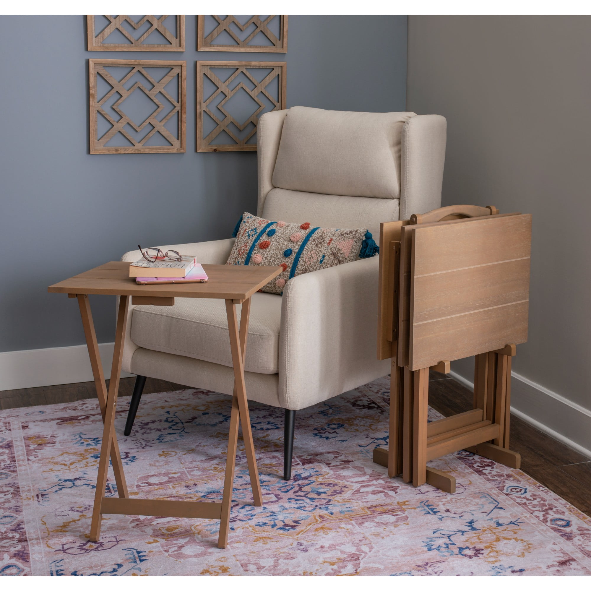 Contemporary Home Living 5-Piece Folding Tray Table Set with Stand - 26.5" - Brown