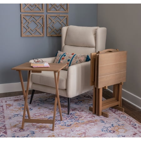 Contemporary Home Living 5-Piece Folding Tray Table Set with Stand - 26.5" - Brown