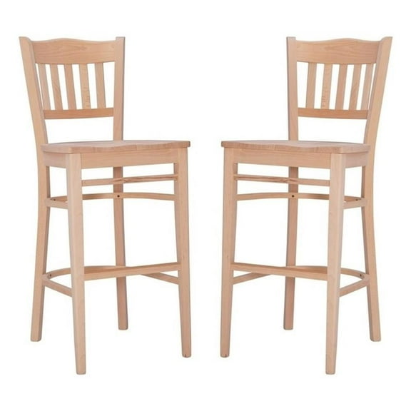 Linon Adella Set of 2 Slat Back Barstools Commercial Grade in Unfinished Wood