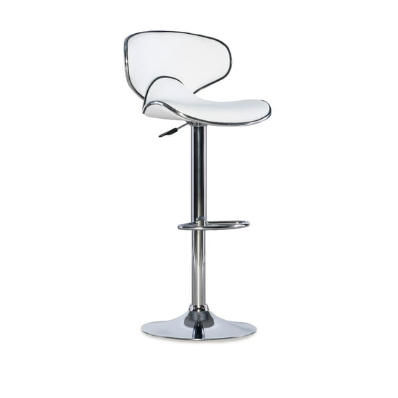 Linon Beldon 24" Low Back Indoor Metal Pedestal Bar Stool with Adjustable Height and Swivel, Chrome/White Faux Leather