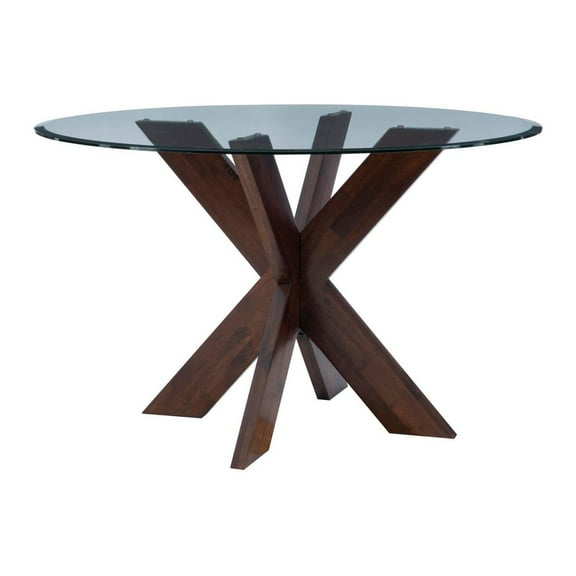 Linon Adler X Base Dining Table With Glass Espresso