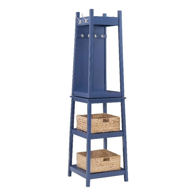 Linon Aila Wood Swivel Coat Rack with Mirror Hooks Shelves and Baskets ...