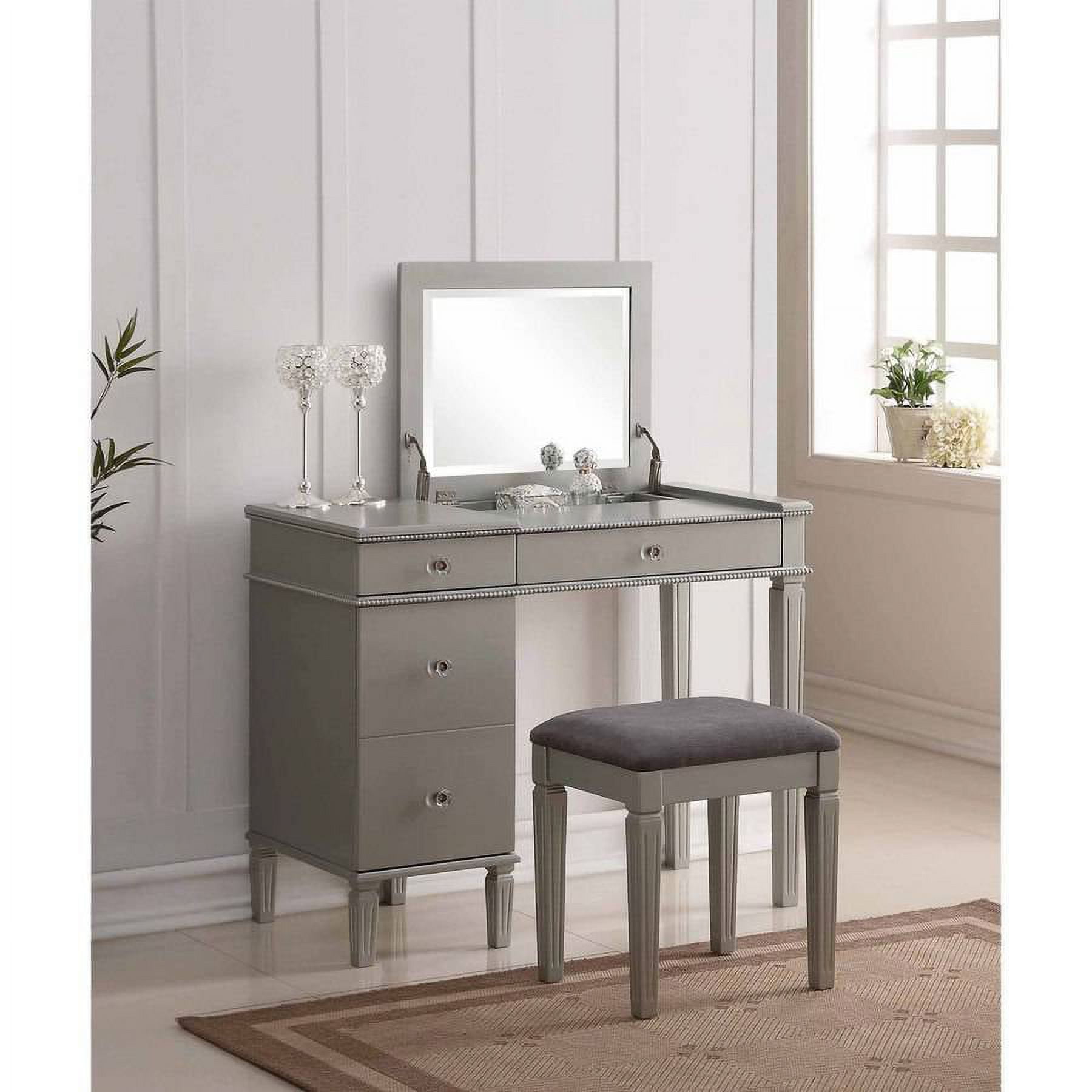 Linon Alexanderia Silver Vanity Set