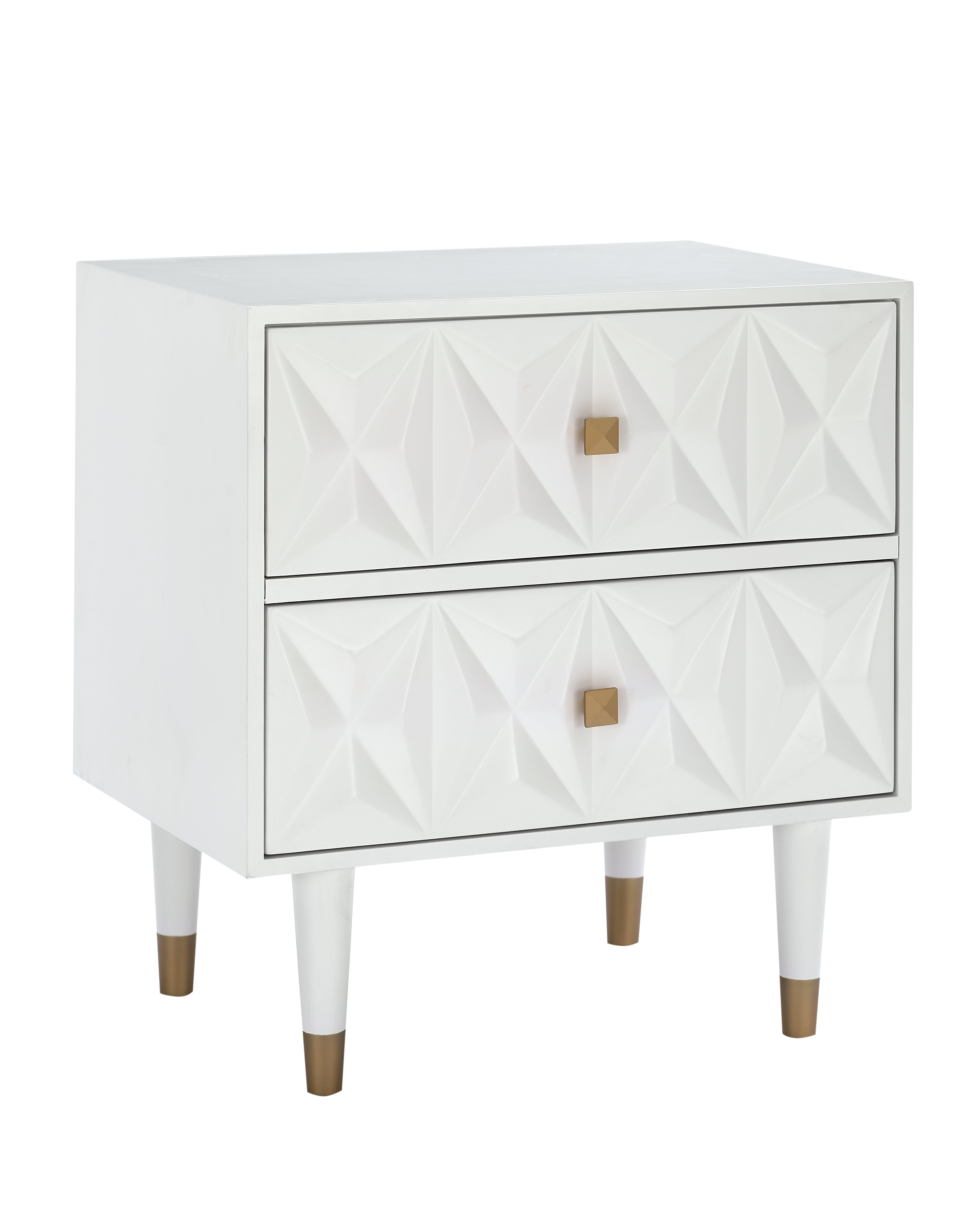 Elevated Geo-Textured White Nightstand with Gold Accents