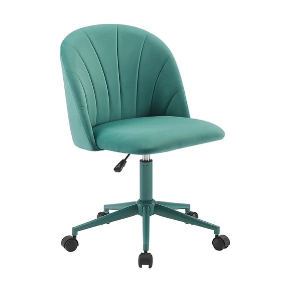 Linon Alondra Upholstered Mid Back Office Desk Chair with Castors, Aqua