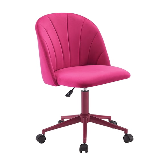 Linon Alondra Upholstered Mid Back Office Desk Chair with Castors, Hot Pink