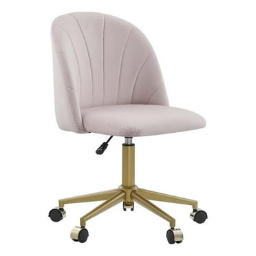 Linon Alyssa Upholstered Adjustable Armless Desk Chair Gold Legs in Blush Pink