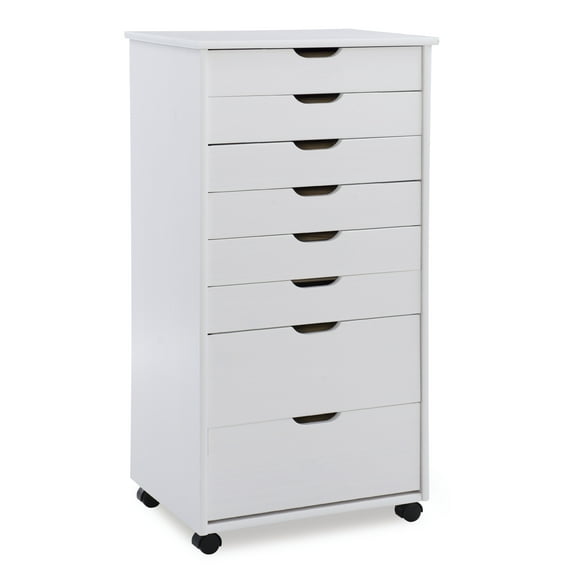 Linon Ansley 8-Drawer Rolling Storage Cart, Whitewash