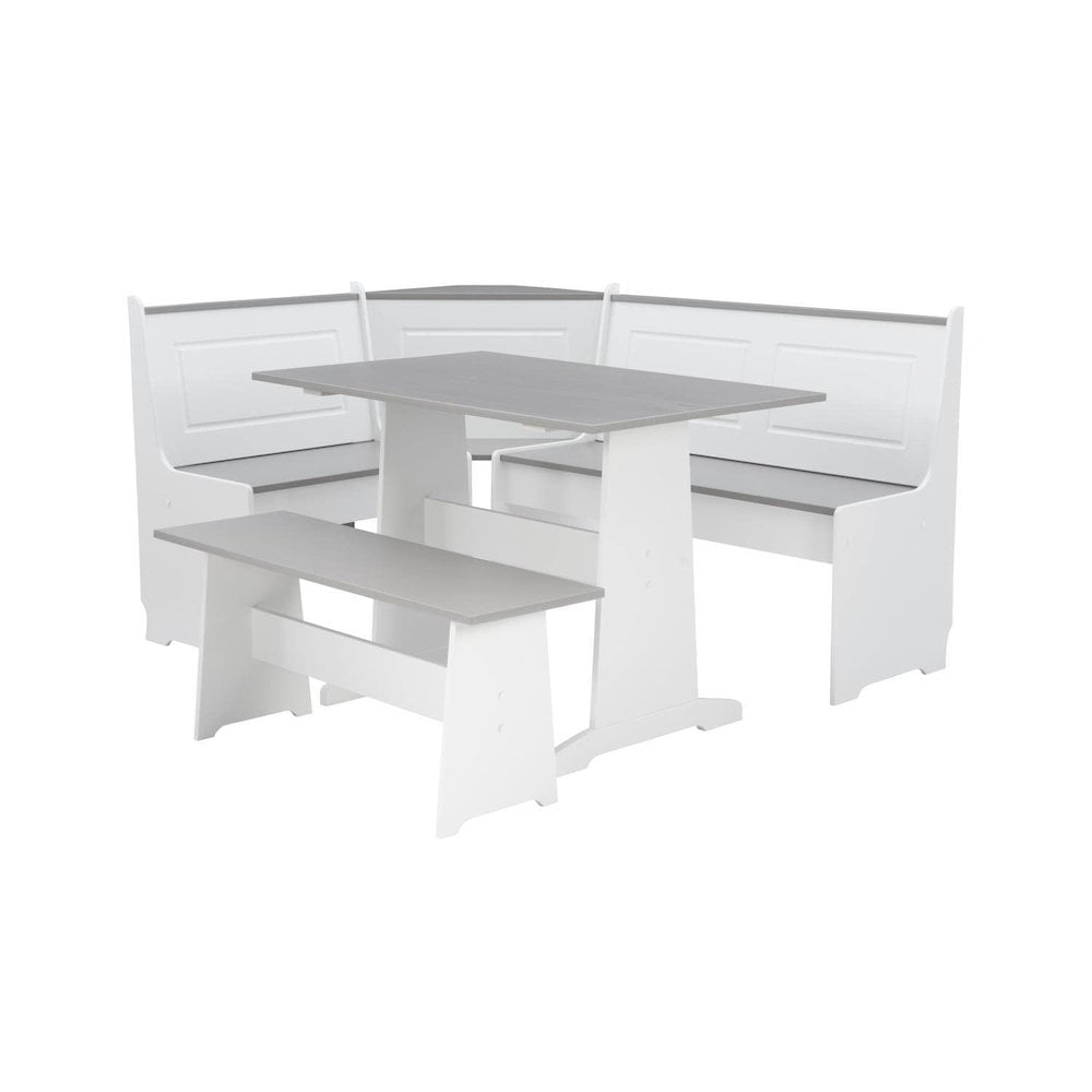 Ardmore Chic White and Gray 3-Piece Nook Dining Set