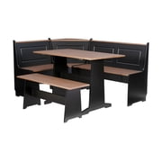 Linon Ardmore Farmhouse Corner Dining 3-Piece Storage Breakfast Nook Set, Black/Pecan