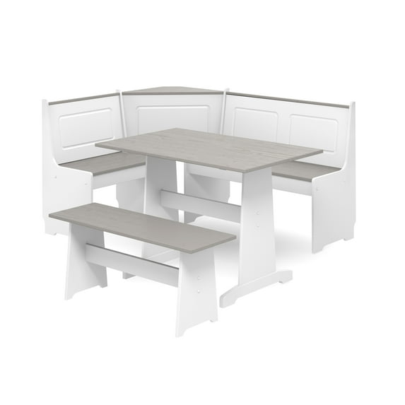 Linon Ardmore Farmhouse Corner Dining 3-Piece Breakfast Nook Set with Storage, White/Grey