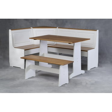 Linon Ardmore Wood Corner Dining Breakfast Nook with Table and Storage, Seats 5-6, White and Natural Finish