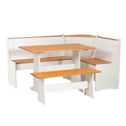 Linon Ardmore Farmhouse Corner Dining 3-Piece Breakfast Nook Set with Storage, White/Natural
