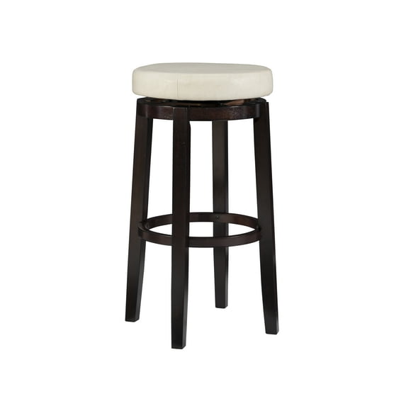 Linon Arlene 31" Backless Swivel Bar Stool, Brown Finish with Off-White Fabric