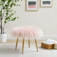 thumbnail image 1 of Linon Arlo Vanity Stool, 17.75" Seat Height, Pale Gold Finish with Pink Fabric, 1 of 8