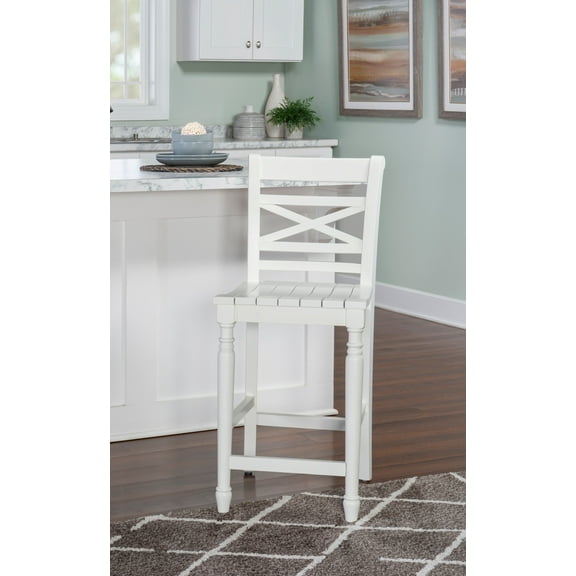 Linon Asher 24.25" Wood Farmhouse Counter Stool with X Back Plank Seat in White