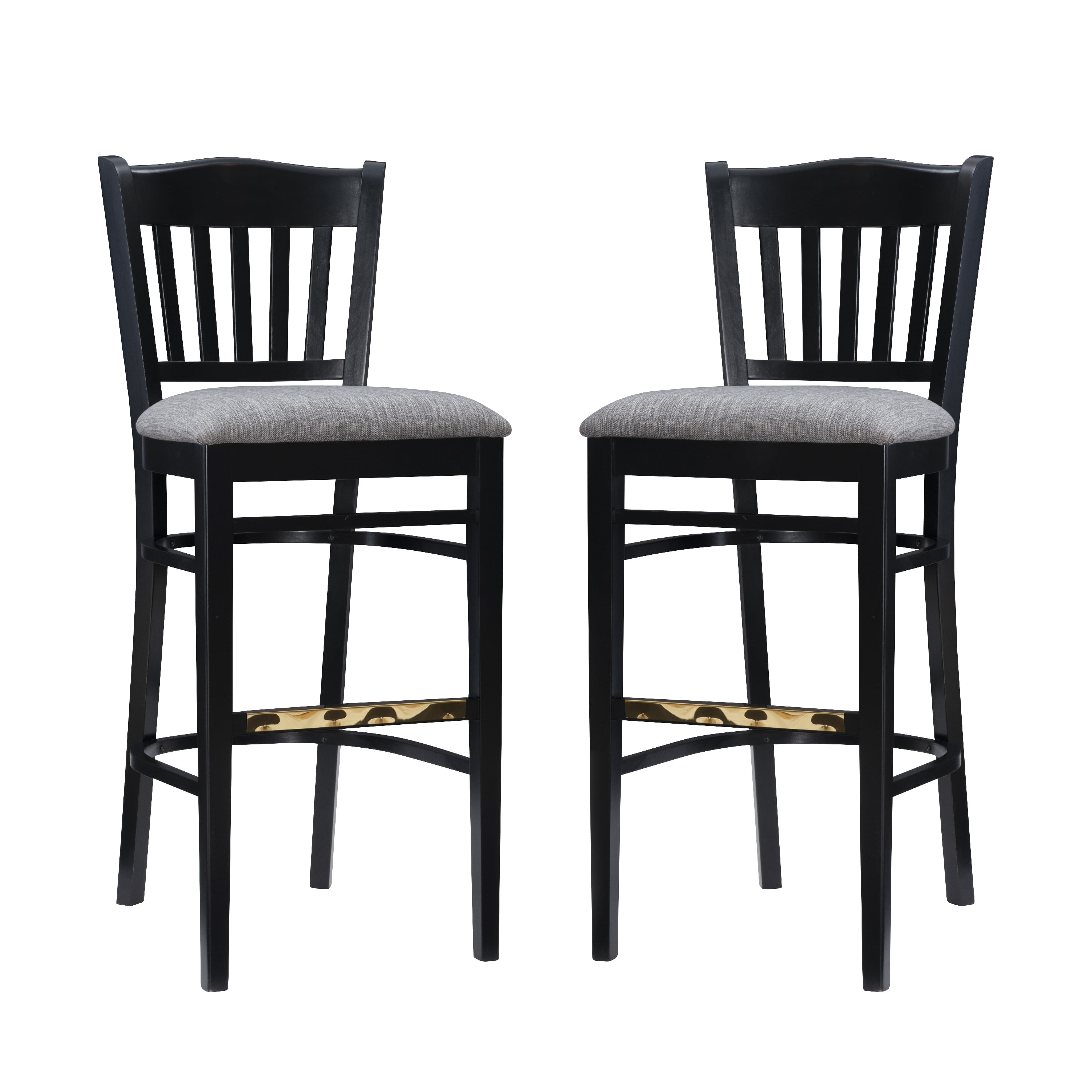 Linon Ashfield 30" Bar Stools, Black Finish with Black and Gray Fabric, Set of 2