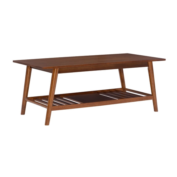 Linon Ashville Mid-Century Coffee Table with Shelf, Walnut