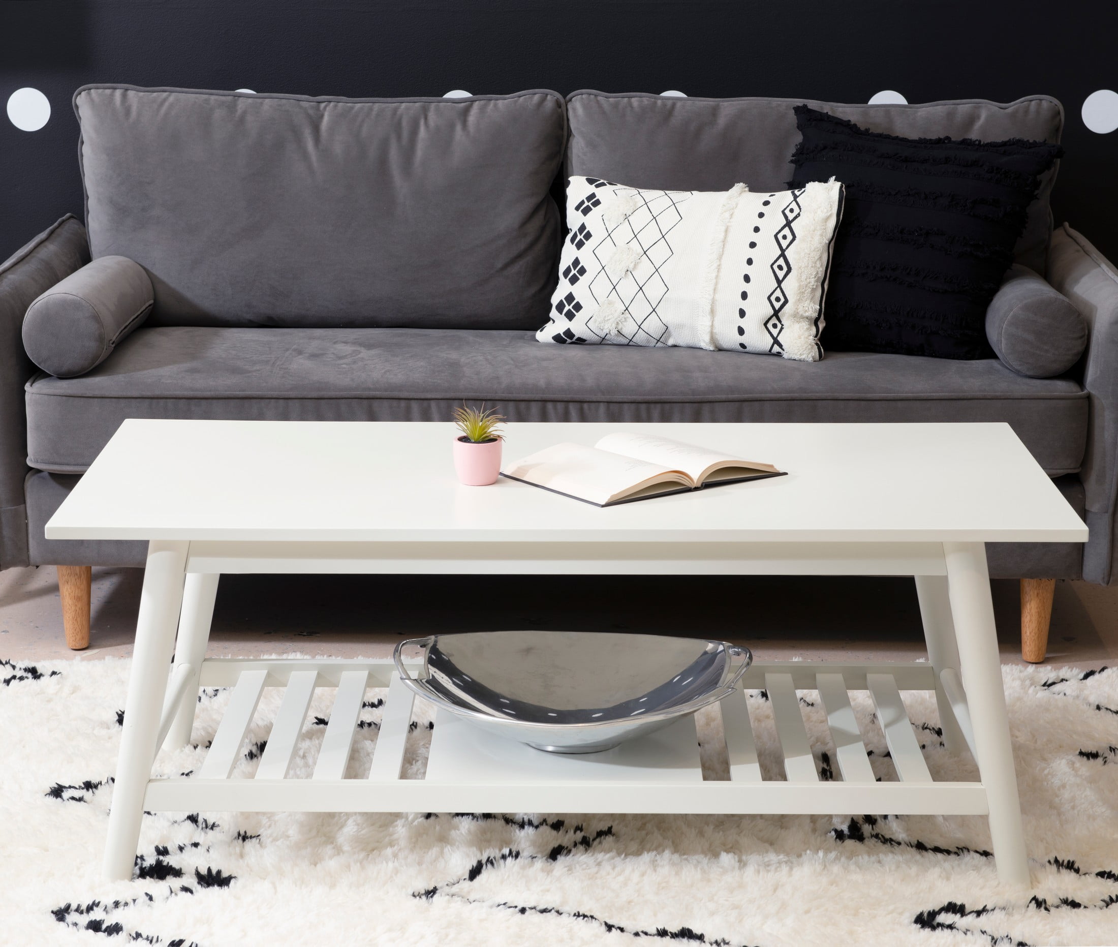 Linon Ashville Indoor Mid-Century Coffee Table with Shelf, White