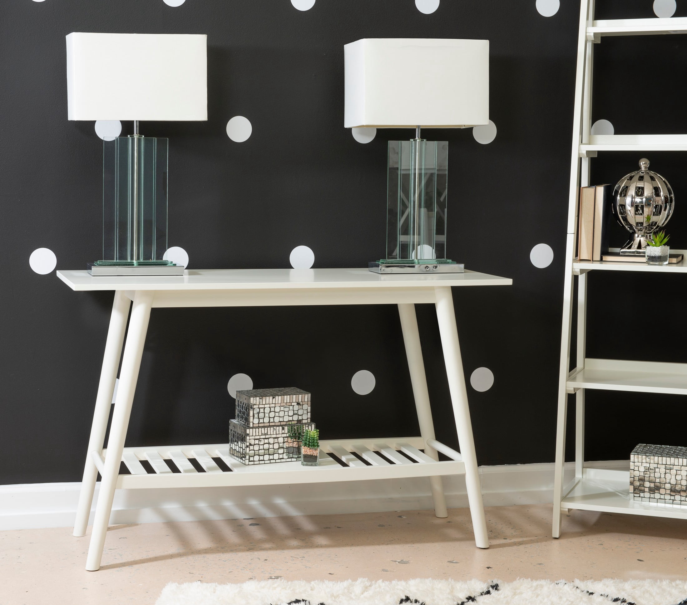 Linon Ashville Mid-Century Indoor Console Table with Shelf, White
