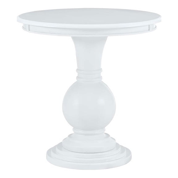 Linon Aspen Round Accent Table Pedestal Base 26.5" High in White Painted Wood