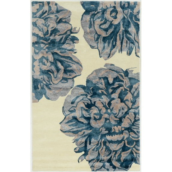Aspire Wool Floral Area Rug Ivory 8x11 Handtufted 100% Wool