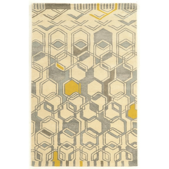 Linon Aspire Geo Hand Tufted Wool 8'x11' Rug in Ivory