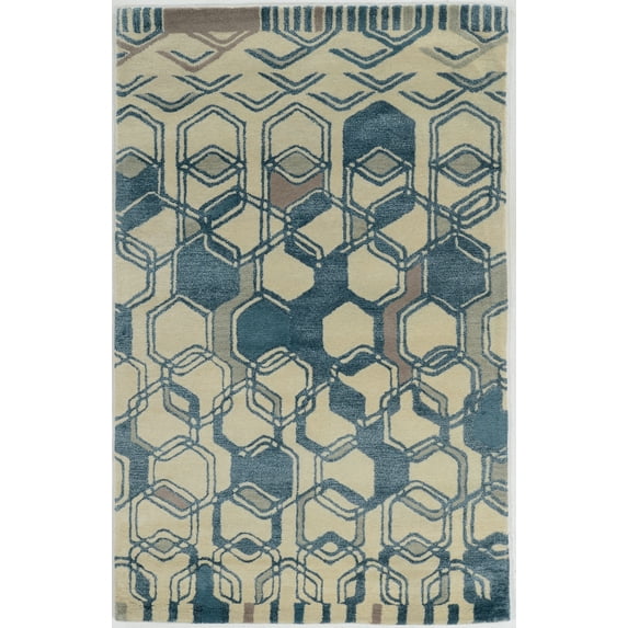 Aspire Triangle Light Blue Area Rug 2x3 Plush 100% Wool Handtufted India