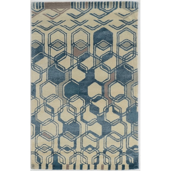 Aspire Triangle Light Blue Area Rug 2x3 Plush 100% Wool Handtufted India