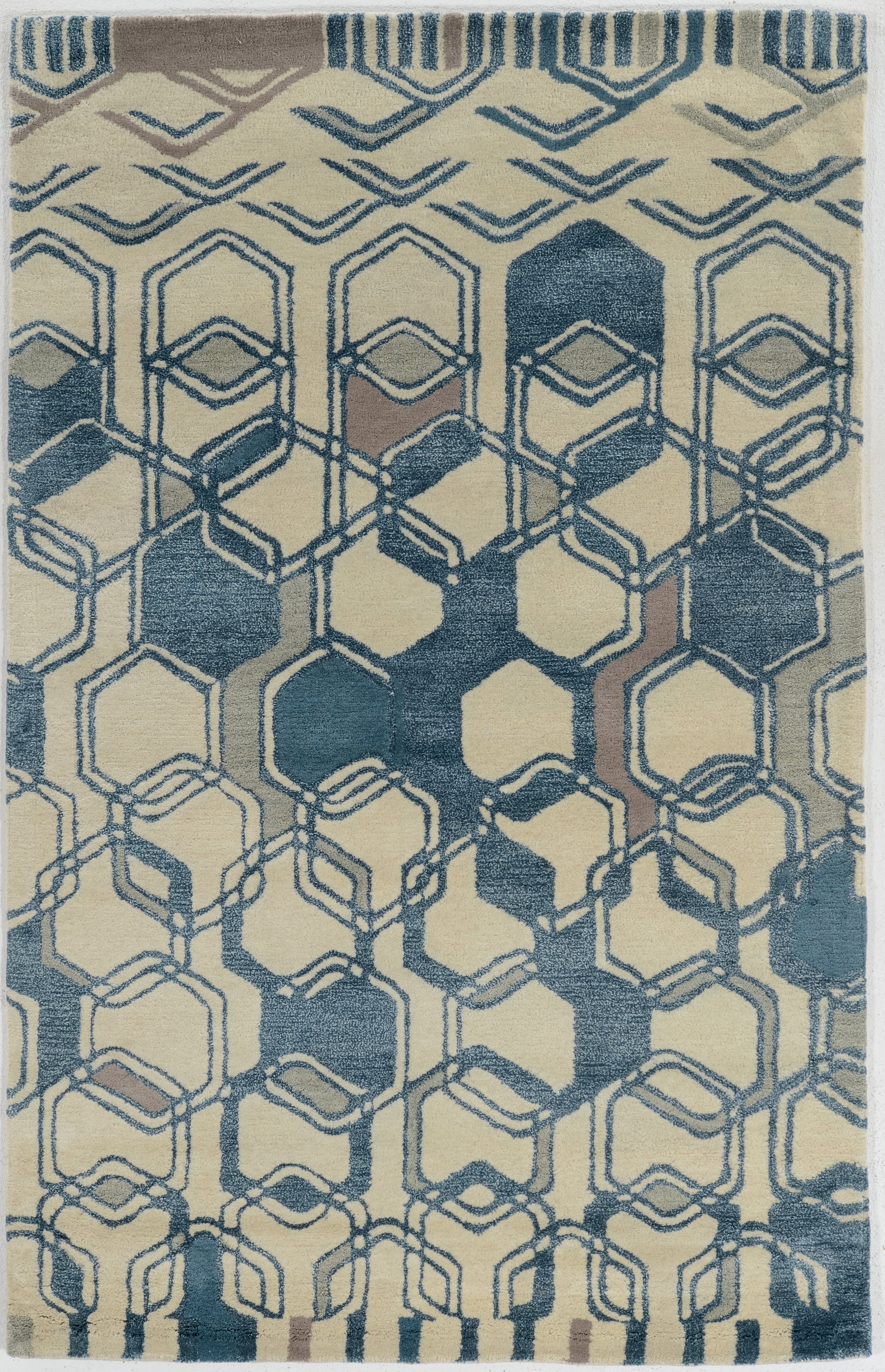 Handmade Blue and Ivory Wool Tufted 8' x 11' Rug