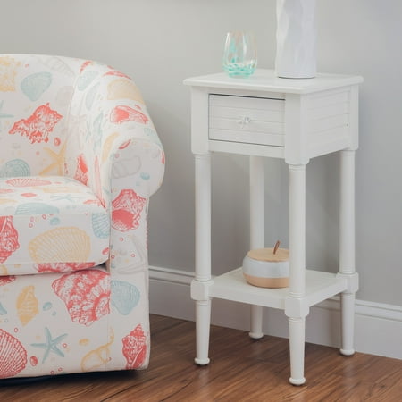 Linon Athalee Single Drawer Indoor Accent Side Table with Shelf, 29.5" Tall, White
