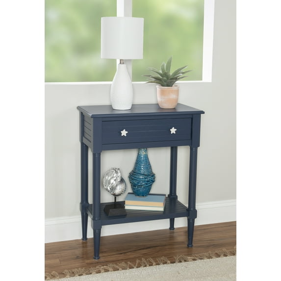 Linon Athalee Single Drawer Indoor Accent Side Table with Shelf, 30.25" Tall, Navy