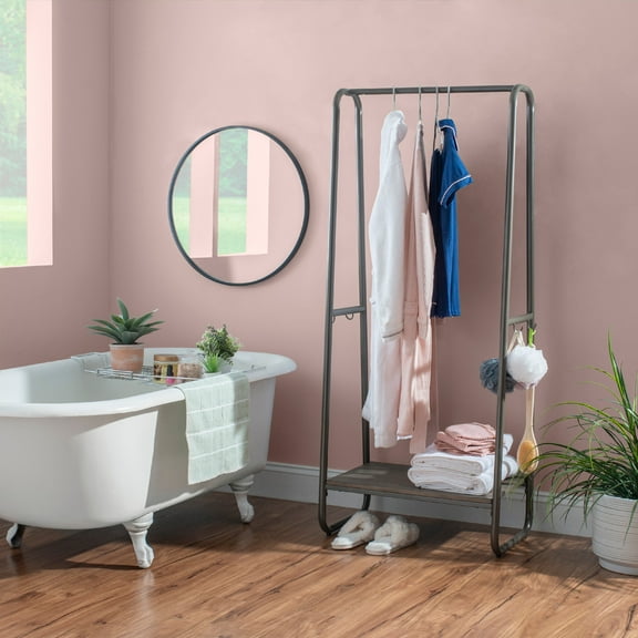 Linon Athania Kids Contemporary Clothing Rack Hall Tree with 4 Hooks and Shelf, Pewter