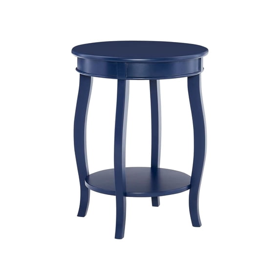 Linon Wren 18.5" Round Accent Side Table with Shelf in Navy Blue Painted Wood