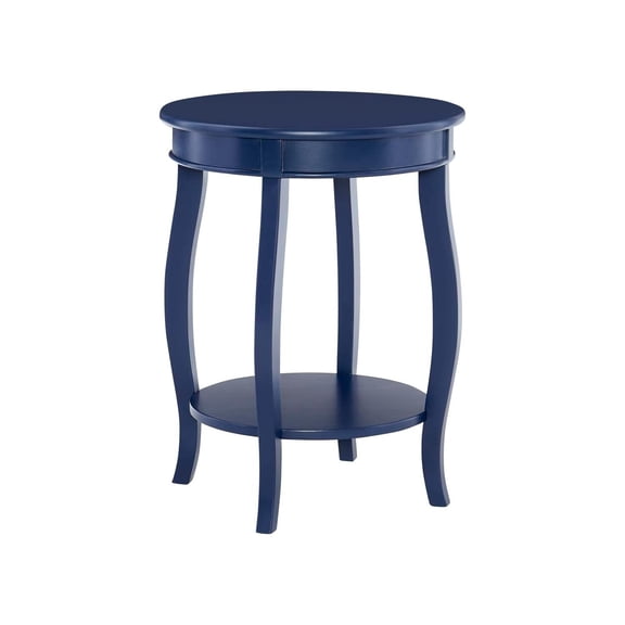 Linon Wren 18.5" Round Accent Side Table with Shelf in Navy Blue Painted Wood