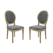 Linon Avalon Full Back Casual Dining Chair, Set of 2, 18" Seat Height, Dark Natural Brown Finish with Charcoal Fabric