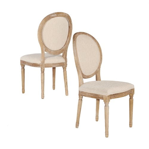 Set of 2 Light Brown Linen Upholstered Wood Side Chairs