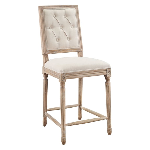 Linon Avalon Full Back Wood Counter Stool, 25" Seat Height, Rustic Brown Finish with Light Natural Linen Fabric