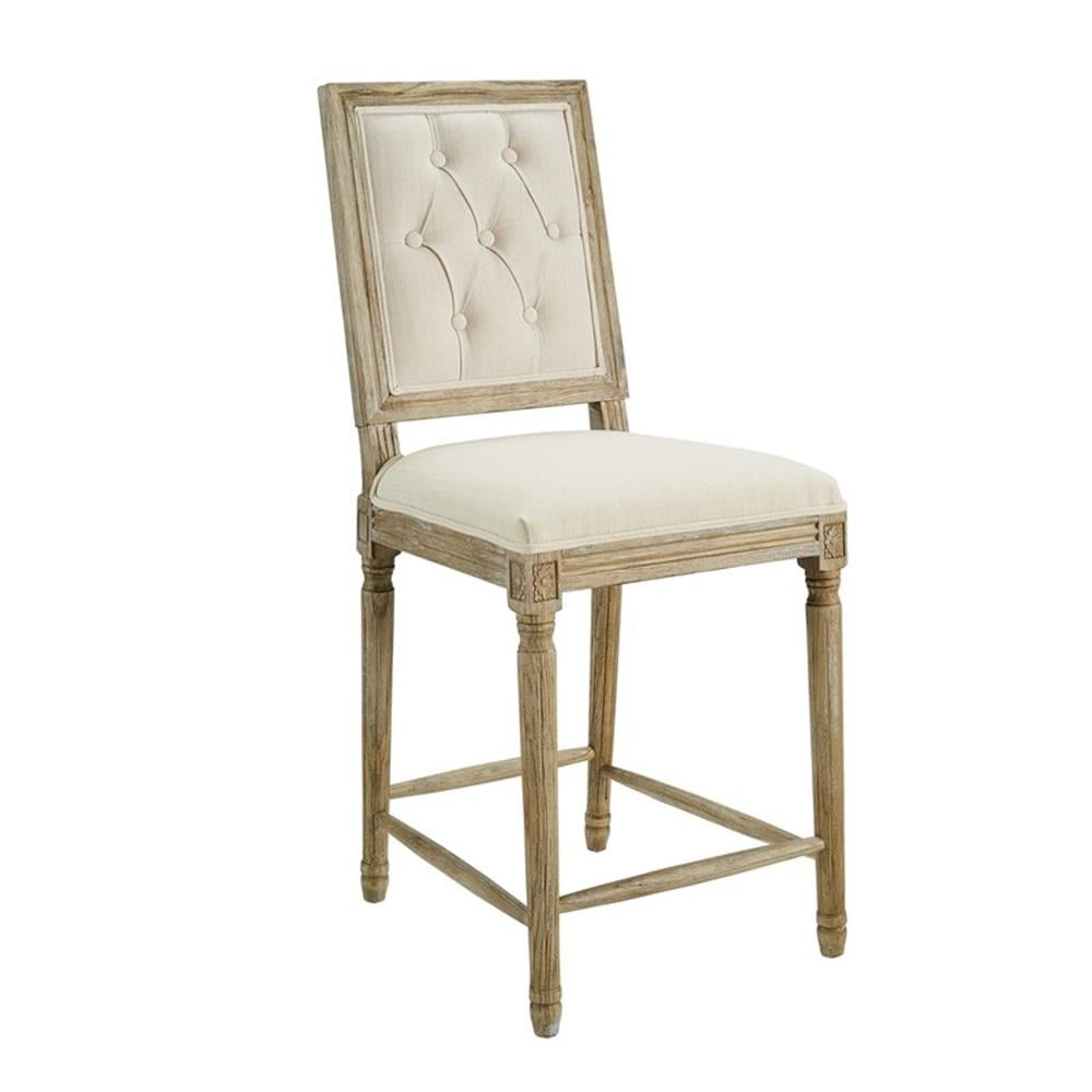 Rustic Natural Wood Frame Tufted Counter Stool