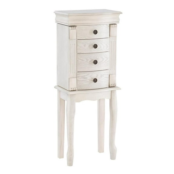 Linon Azalea Jewelry Armoire 4 Drawers Top and Side Storage in Off White Wood