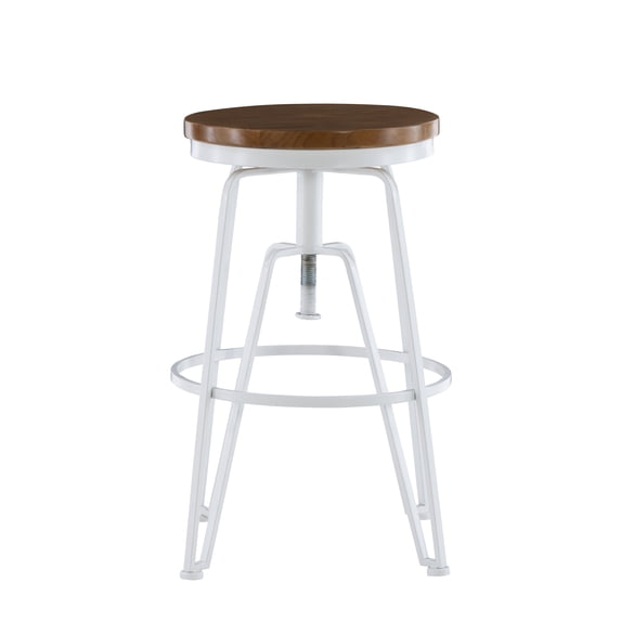 Linon Backless Metal Bar & Counter Stool, 25"-29" Adjustable Seat Height, Aged Walnut Finish with White Frame